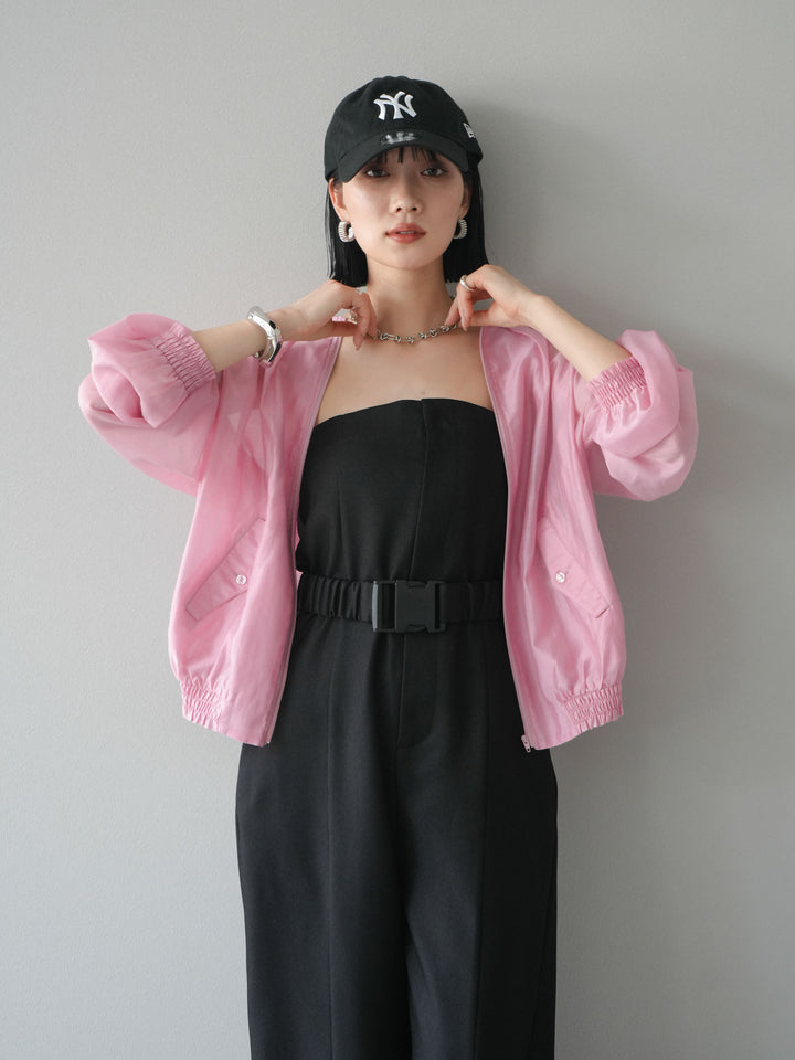 [SET]タックデザインシアーブルゾン+ヘザーツイルベルト付ベアサロペット(2set)