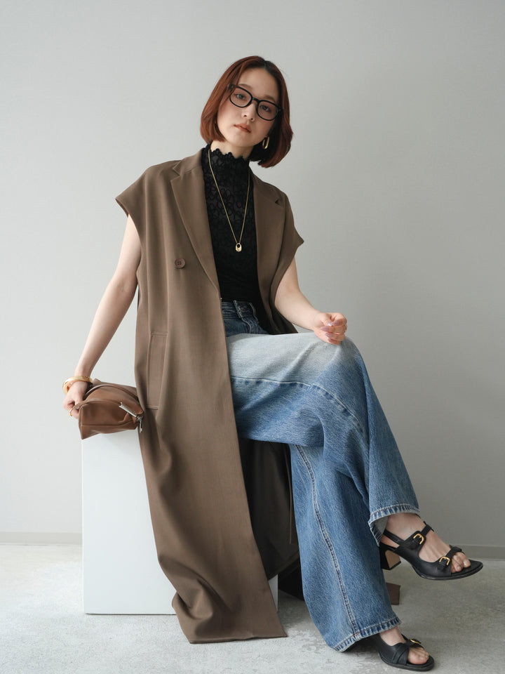 [予約]フレンチスリーブロングジレ/brown