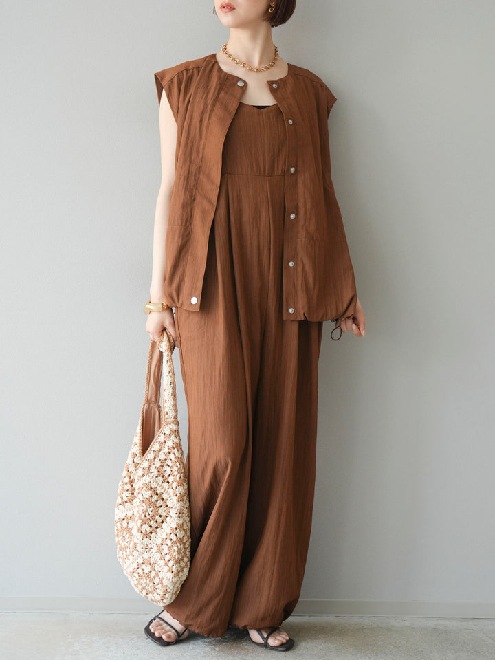 [SET]リネンライクビスチェデザインサロペット+リネンライクドロストバルーンブルゾン(2set)