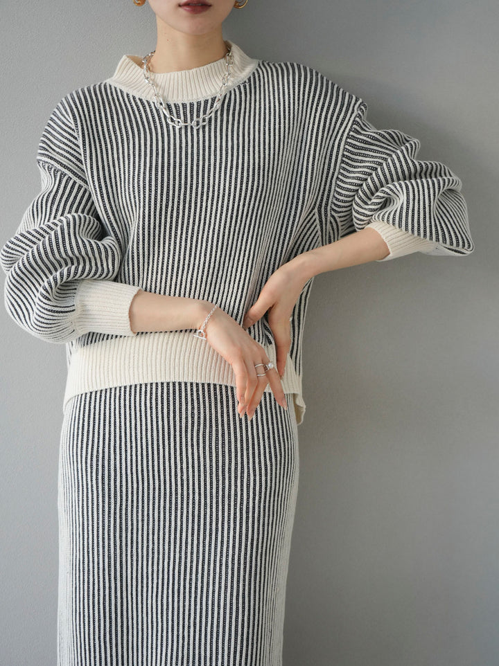 [Pre-order] Color-coordinated striped ribbed knit pullover/ivory