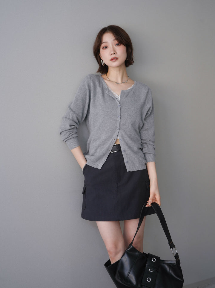 [予約]レースレイヤードニットカーディガン/gray