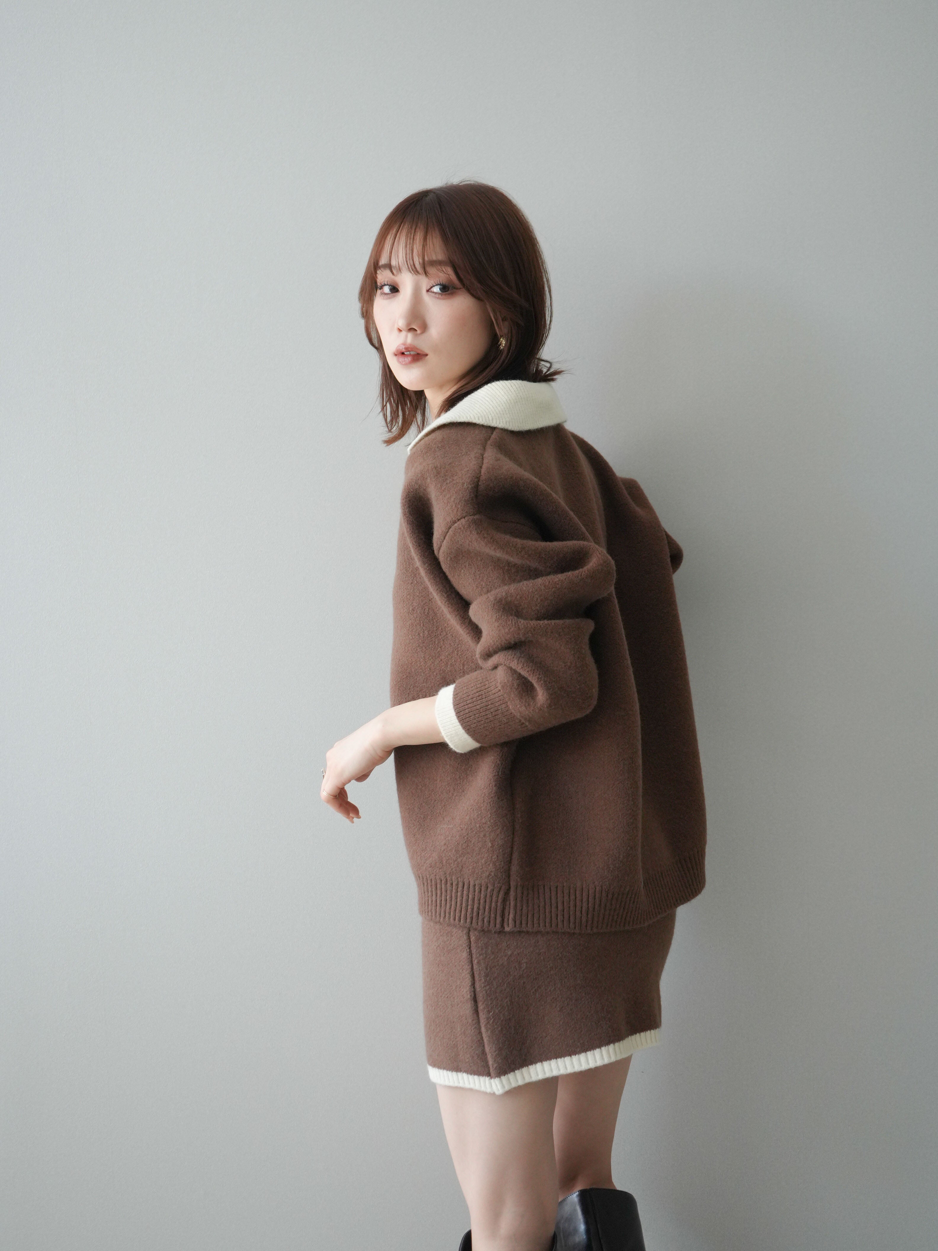 SET]配色襟ニット＆ミニスカートSET UP(2set) – Lumier