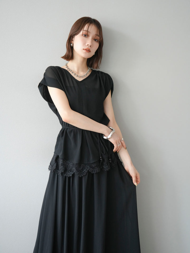 [SET]シフォンブラウス＆レースデザインフレアスカートSET UP(2set)