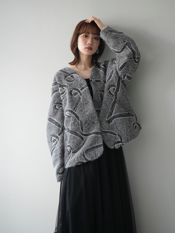 [予約]ニュアンス刺繍ブークレニットジャケット/gray