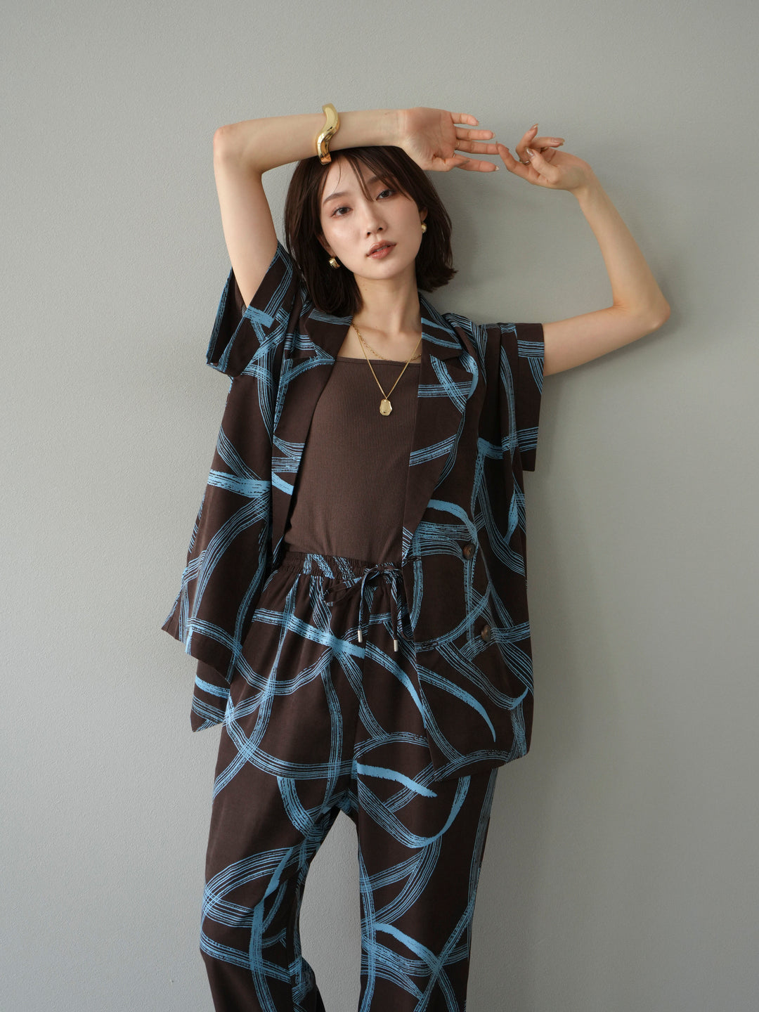 [予約]サークル柄ハーフジャケット/ブラウン