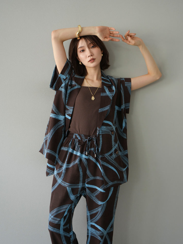 [予約]サークル柄ハーフジャケット/ブラウン