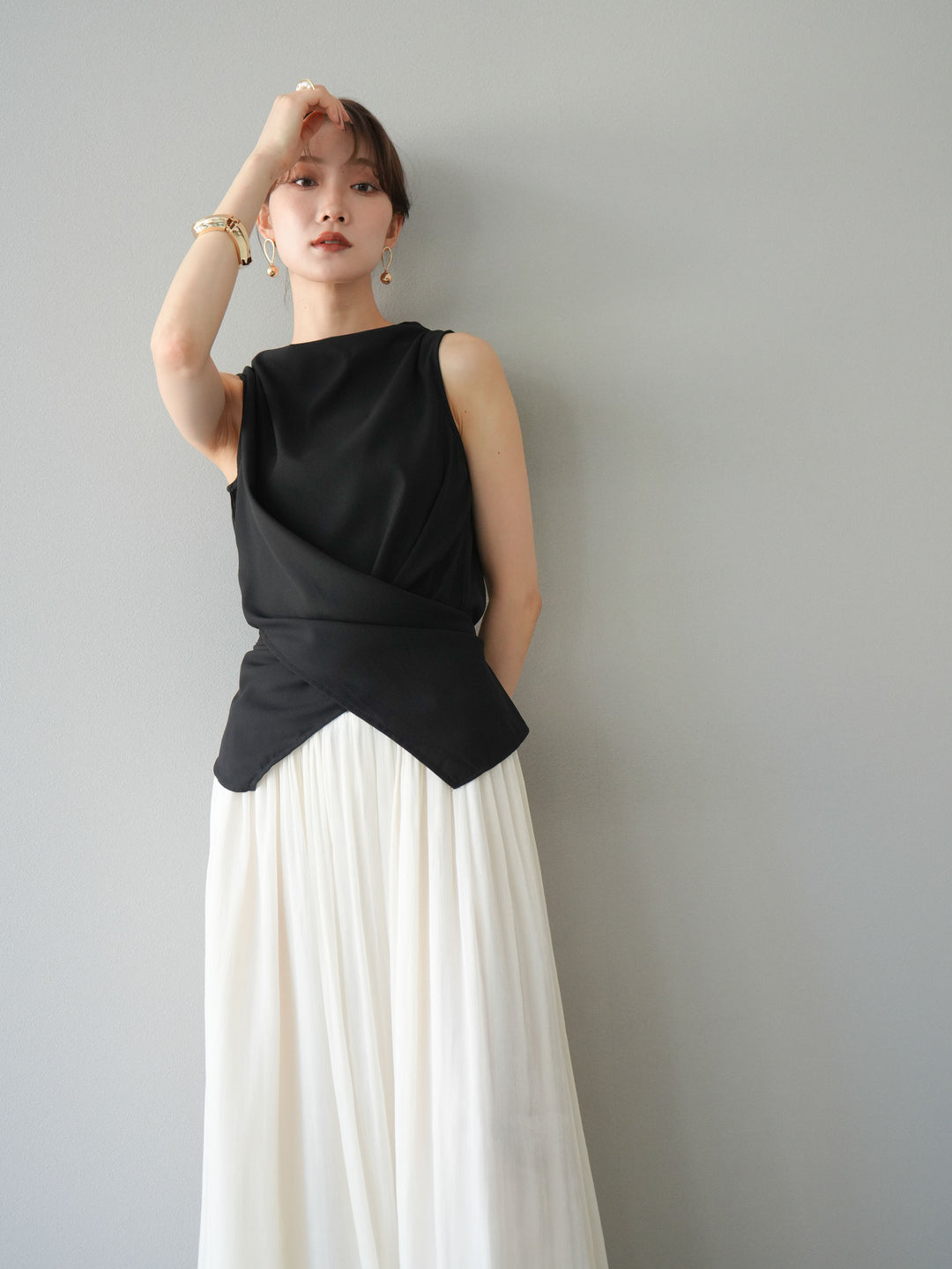 [SET]ノースリーブトップス＆シャイニーフレアスカートSET UP/(2set)