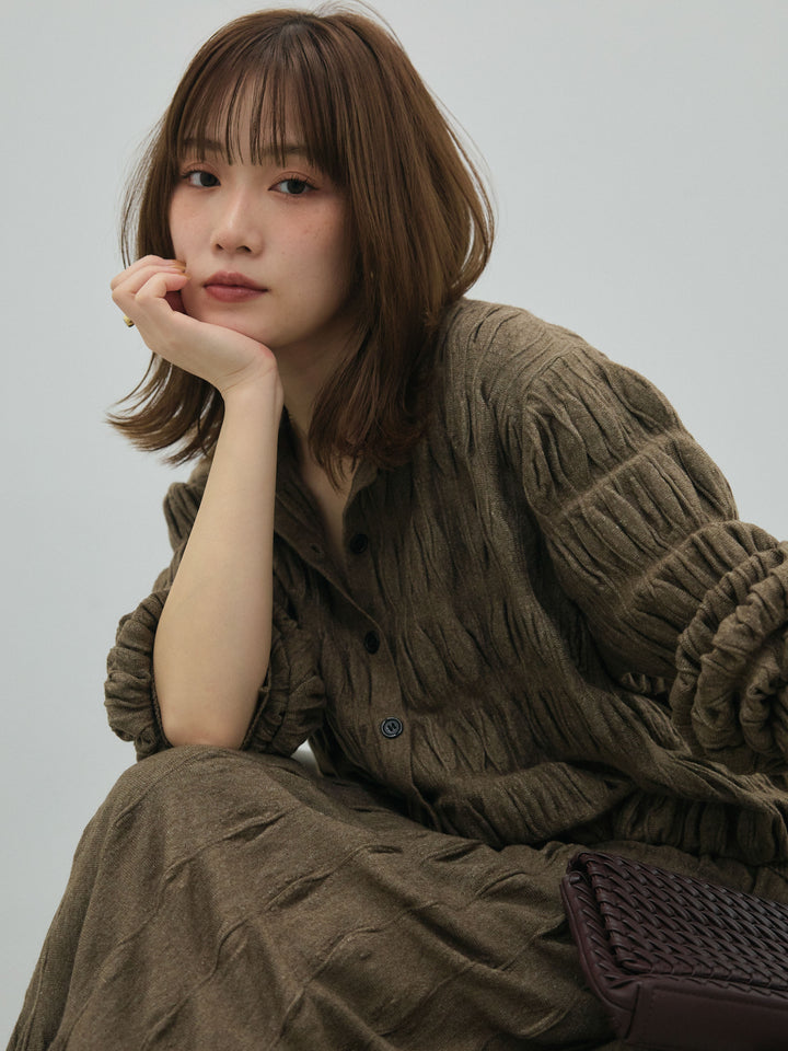 【Allure】[SET]シャーリングニットカーディガン&ニットスカートSET UP