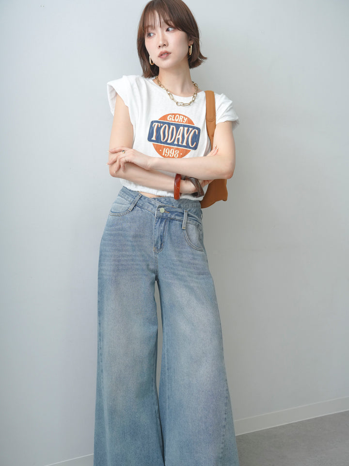 [SET]ヴィンテージロゴドロストTEE+アシンメトリーウエストワイドデニム(2set)