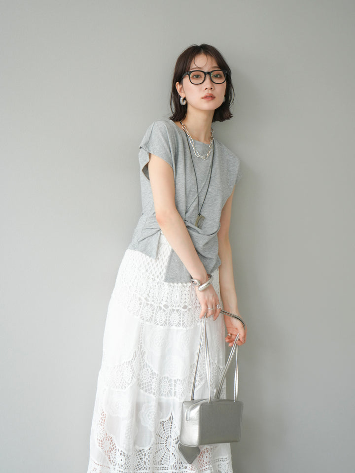 [予約]カシュクールTシャツ＆コームネックレスSET /グレー