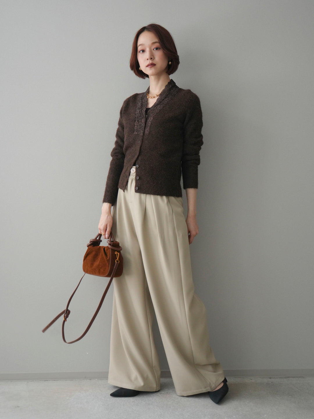 [予約]ウエストレースタックワイドパンツ/ivory