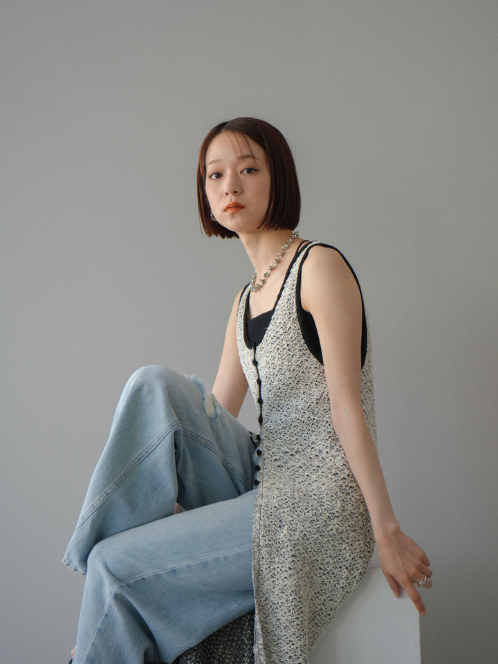 【預購】混紗前開衩洋裝/黑色