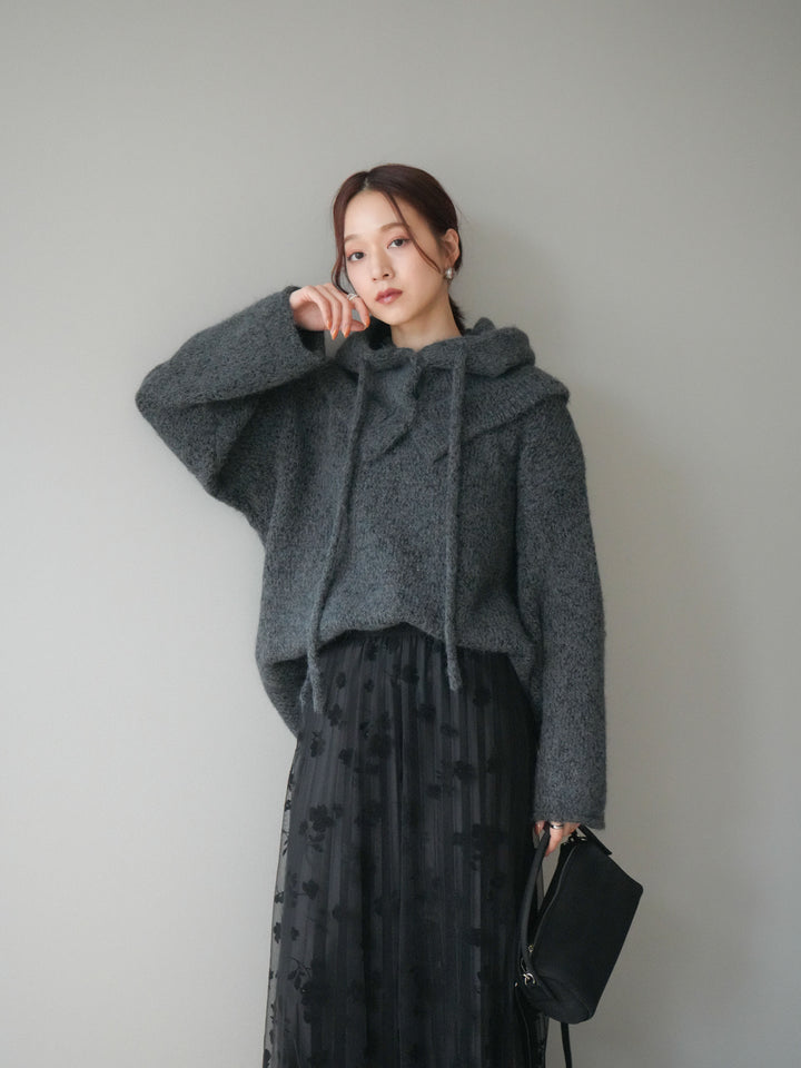 [SET]バラクラバSETニットプルオーバー+フラワーフロッキーチュールプリーツスカート(2set)