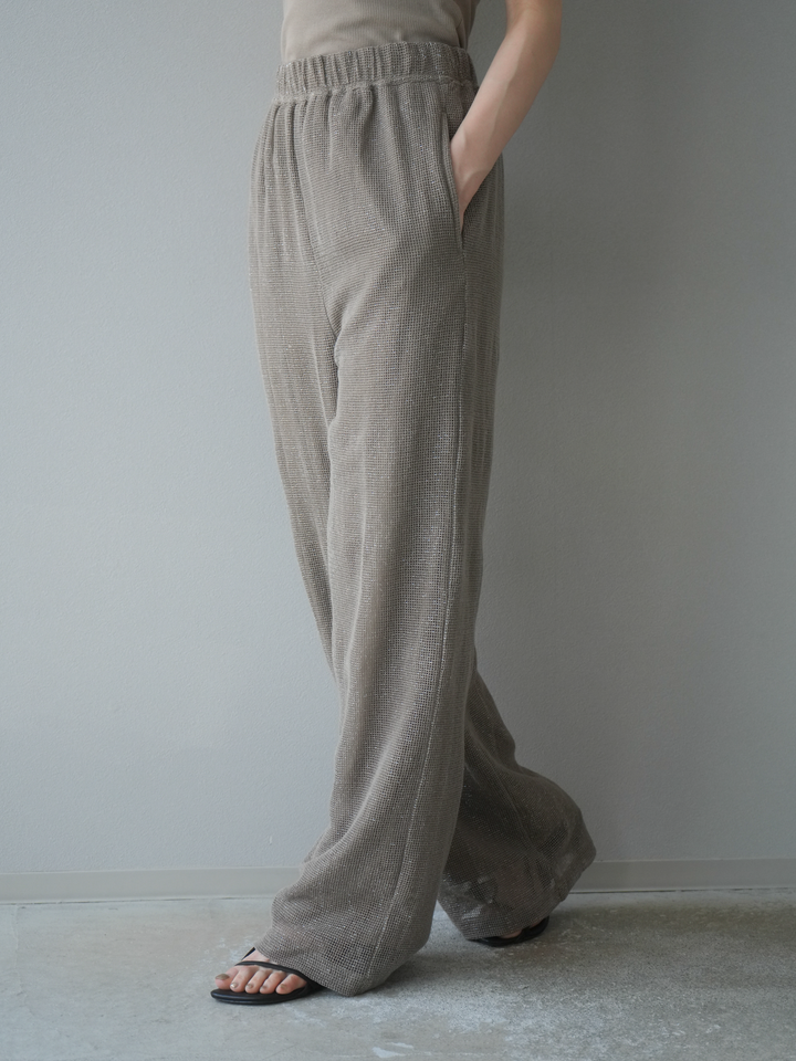 [預購] 棉金銀絲網眼休閒褲/米色