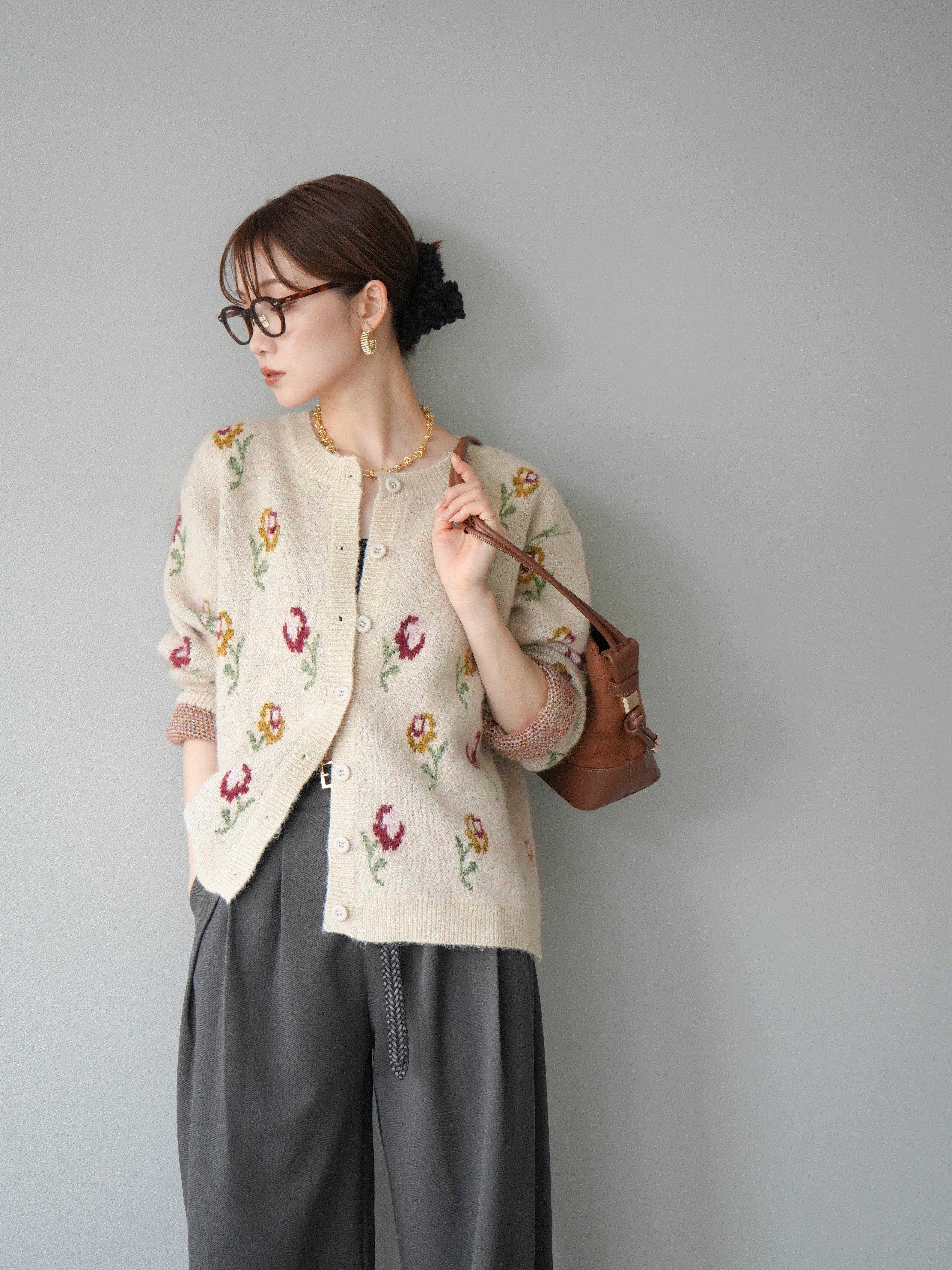 アナイ　アイボリー パール装飾 ニットカーディガン ラメリブVネック カーディガン|ANAYI OFFICIAL ONLINE STORE