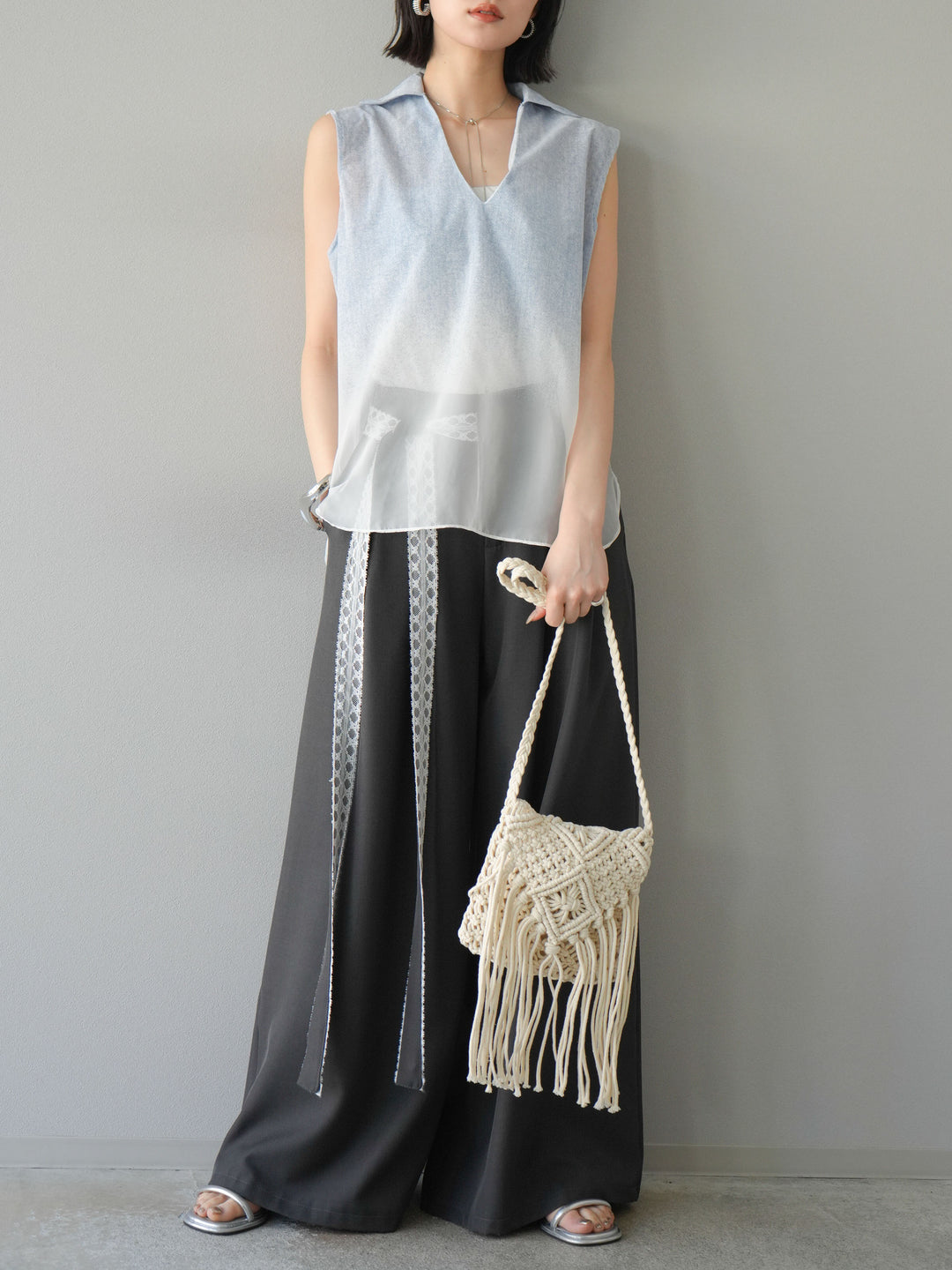 [予約]染めグラデージョンスキッパーブラウス/ライトブルー