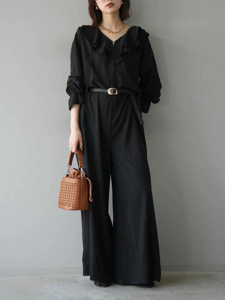 [予約]ラッフルデザインオールインワン/ブラック