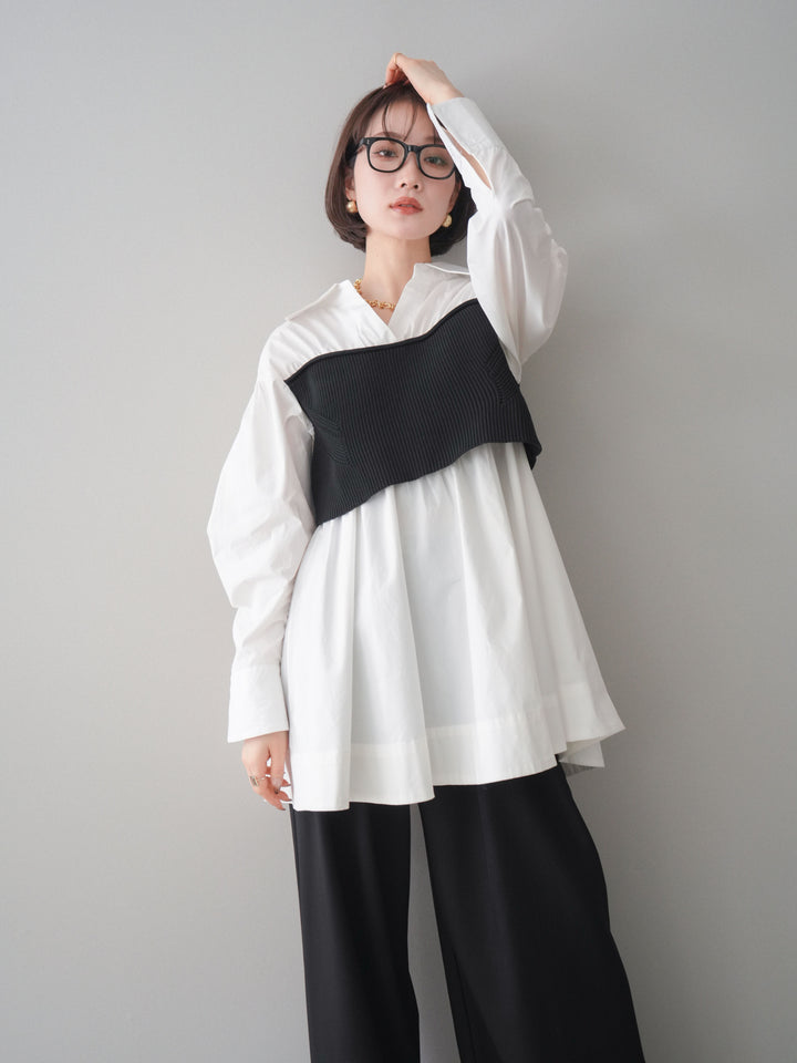 [予約]ニットビスチェドッキングフレアシャツチュニック/offwhite