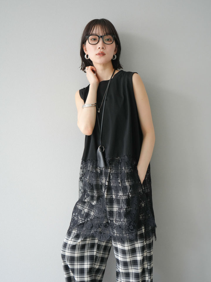 [予約]レース切替ノースリトップス/ブラック