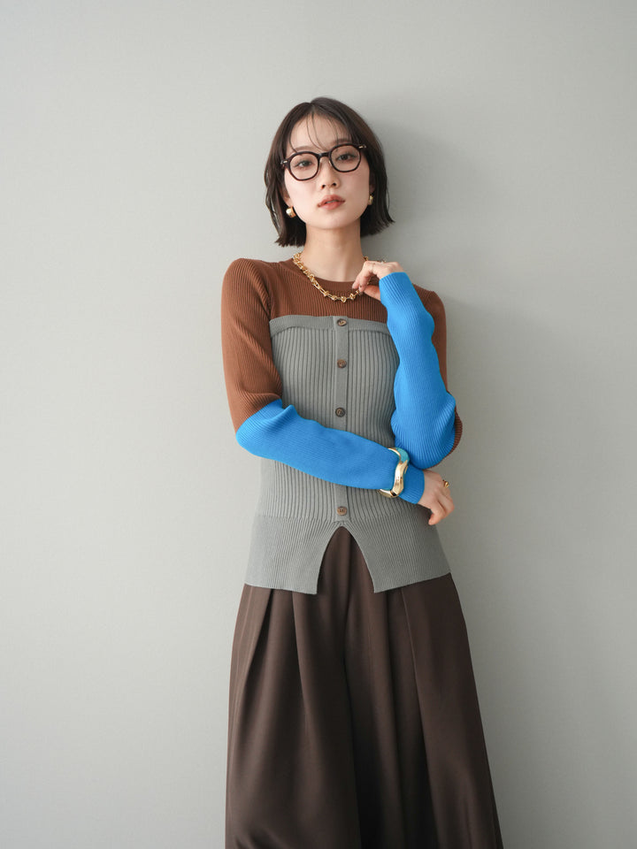 [SET]配色ビスチェドッキングリブニットトップス+選べるアクセセット(2set)