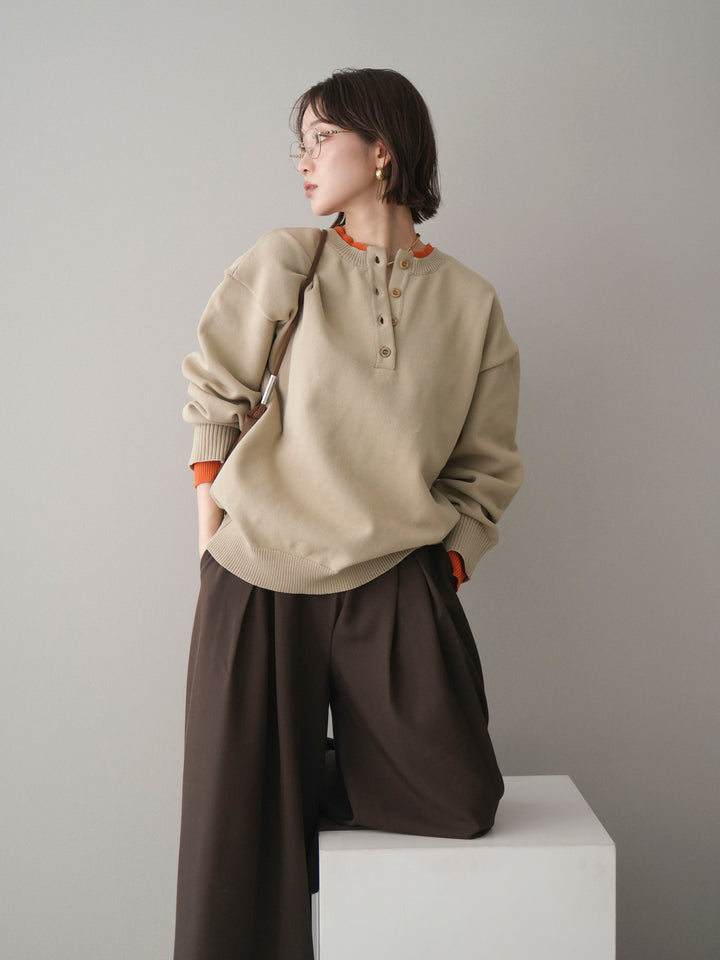 [予約]2WAYネック配色レイヤードニットプルオーバー/beige