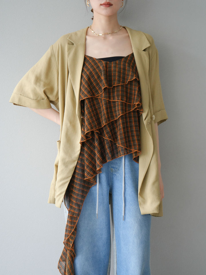 [予約]チェック柄ラッフルキャミソール/ブラウン