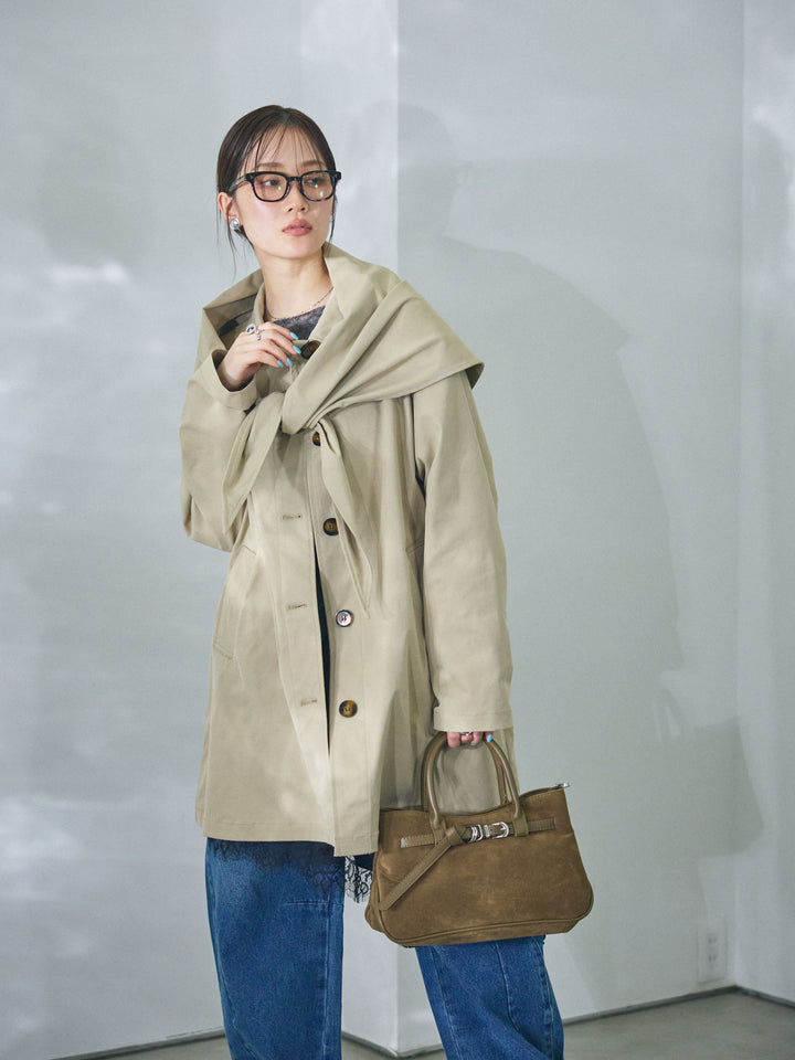 [予約]スカーフ付ステンカラーミディアムコート/beige