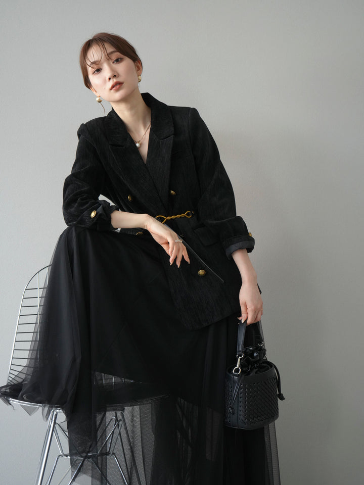 [SET]ベロアダブルジャケット+チュールボリュームスカート(2set)