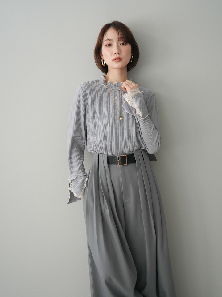 [予約]袖レース楊柳メロートップス/lightgray