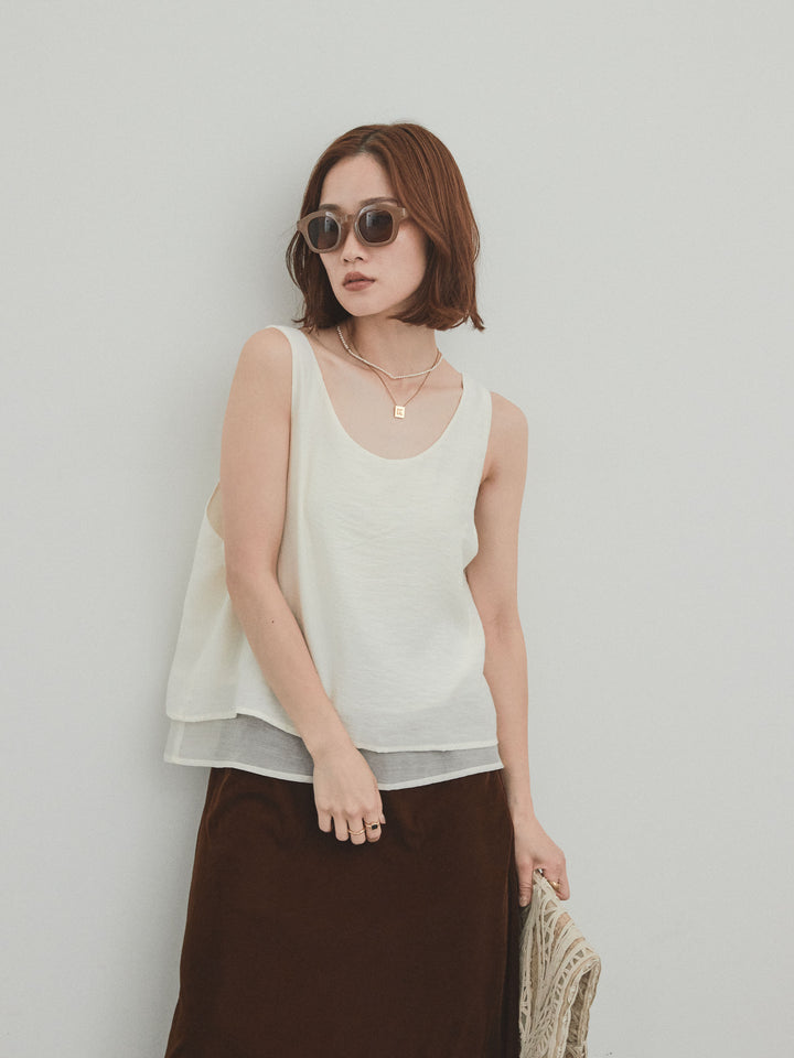 [SET]ワッシャーサテンシアーレイヤードタンクトップ+ベロアナロースカート(2set)