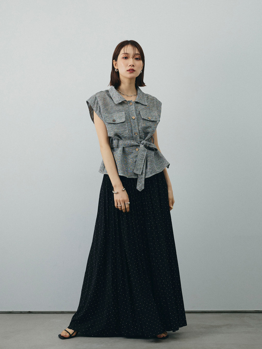 [SET]ミックスヤーンメッシュブラウス+ミックスヤーンメッシュブラウス(2set)