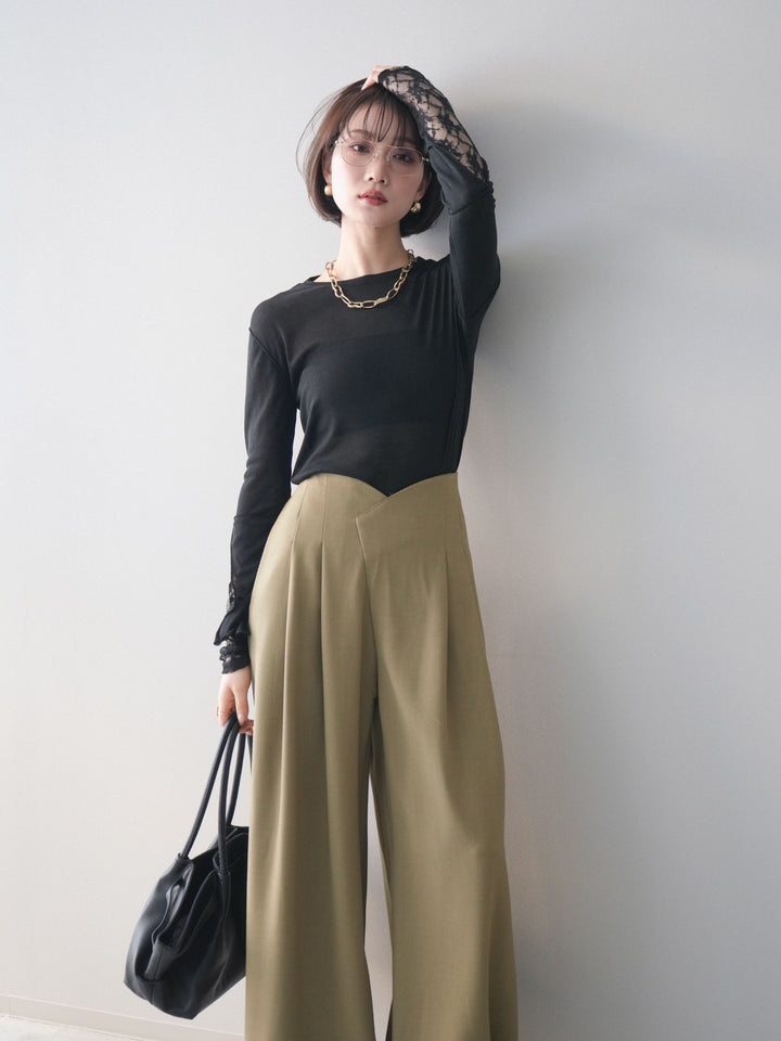 [SET]袖レースレイヤードデザインメロートップス+選べるアクセセット(2set)