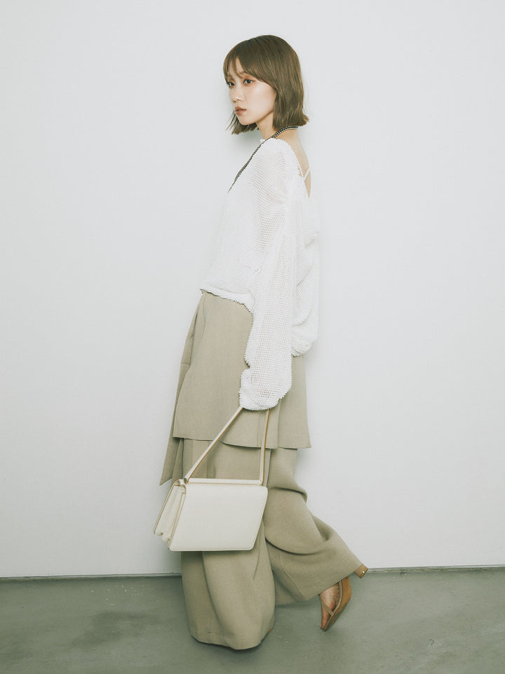 [SET] 後背垂墜網眼套頭衫+亞麻觸感裹身寬褲（2件套）