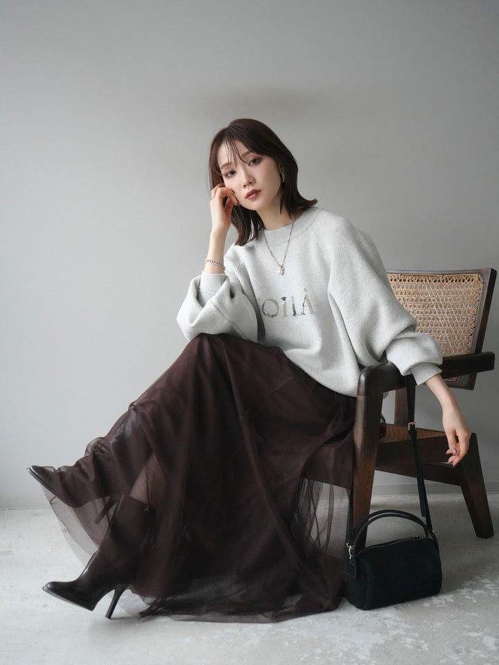 [予約]スウェットライクビーズロゴ刺繍ニットプルオーバー/oatmeal