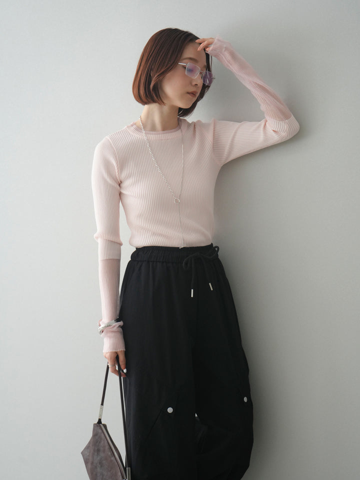 [SET]リブラメシアー切替リブニットトップス+リブラメシアー切替リブニットトップス(2set)