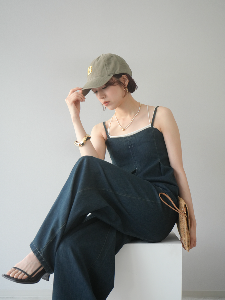 [SET]デニムタックフレアキャミソール＆イージーワイドパンツSET UP(2set)