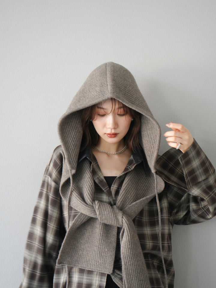 [SET]レザー襟オンブレチェックオーバーシャツ +クラッシュベロアナロースカート(2set)