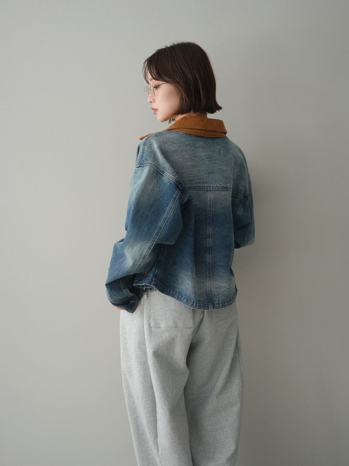 [予約]コーデュロイ×デニムショートカバーオール/blue