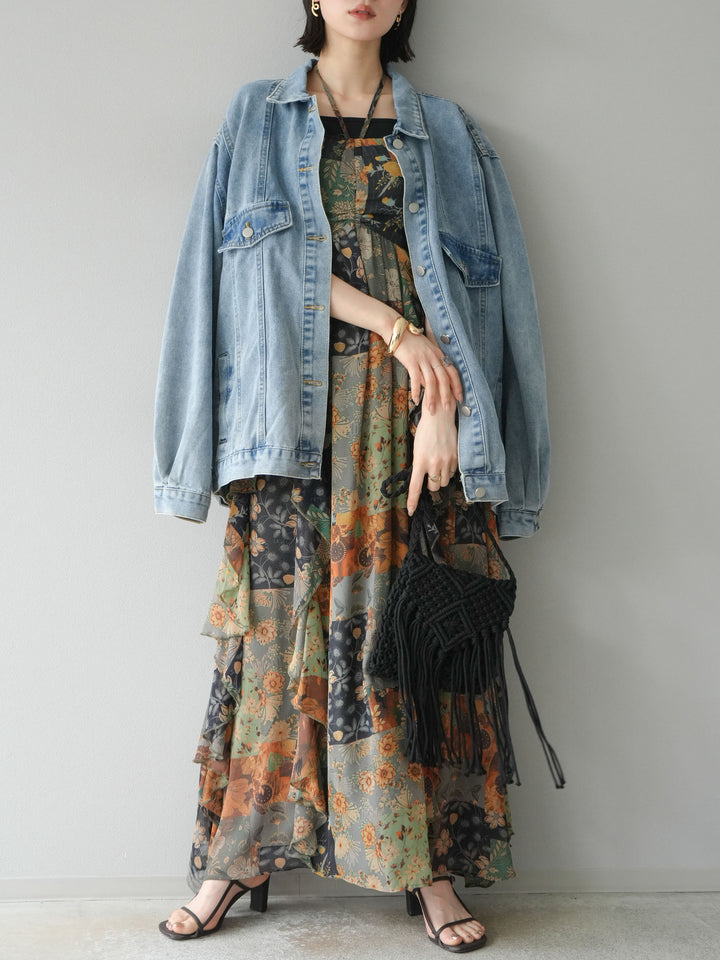 [預購] 拼布荷葉邊吊帶洋裝/混色