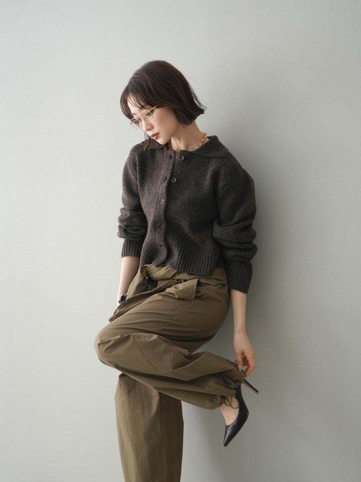 [予約]メランジニット襟付きクロップドカーディガン/brown