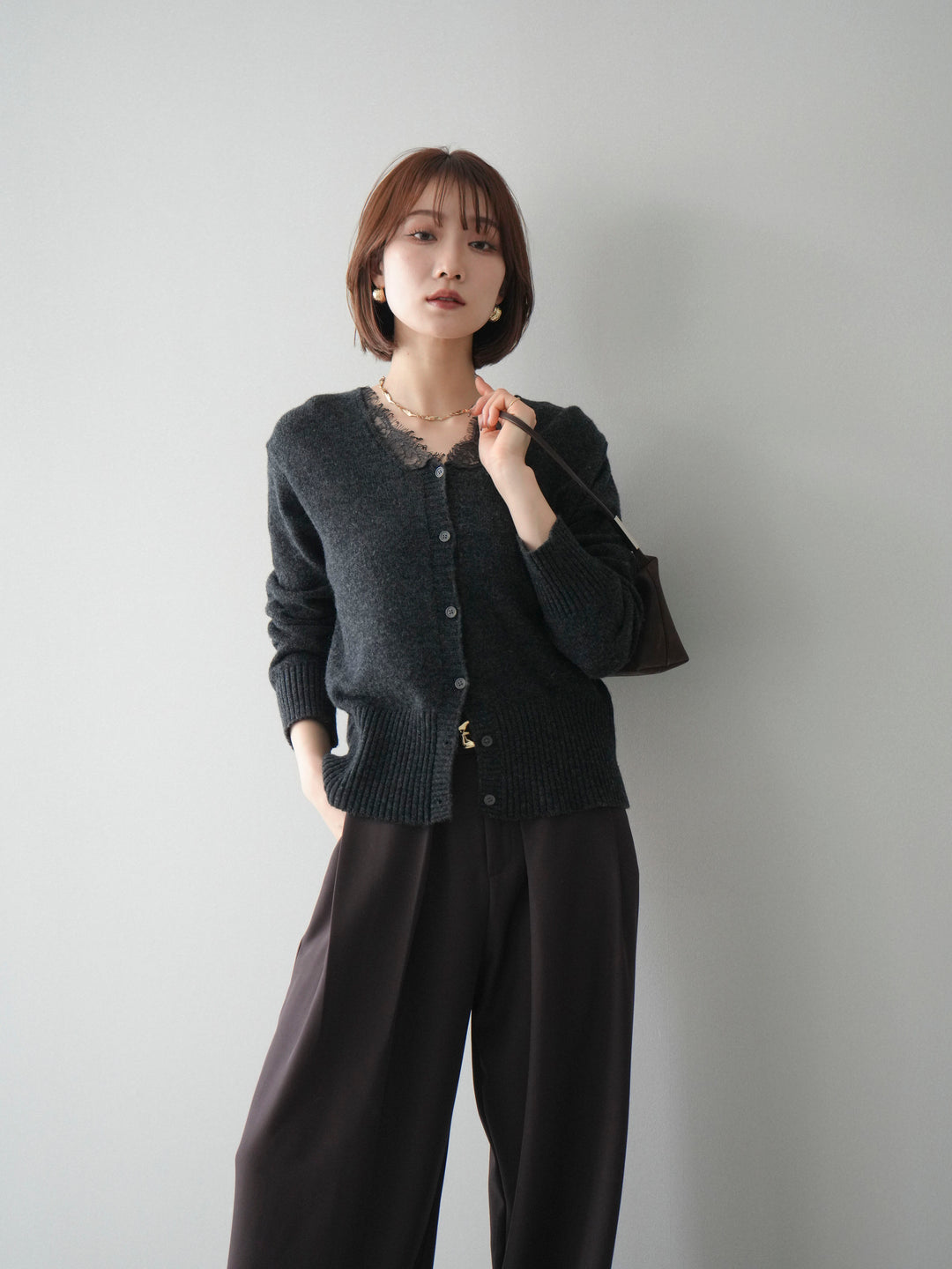 [SET]レースネックニットカーディガン+選べるアクセセット(2set)