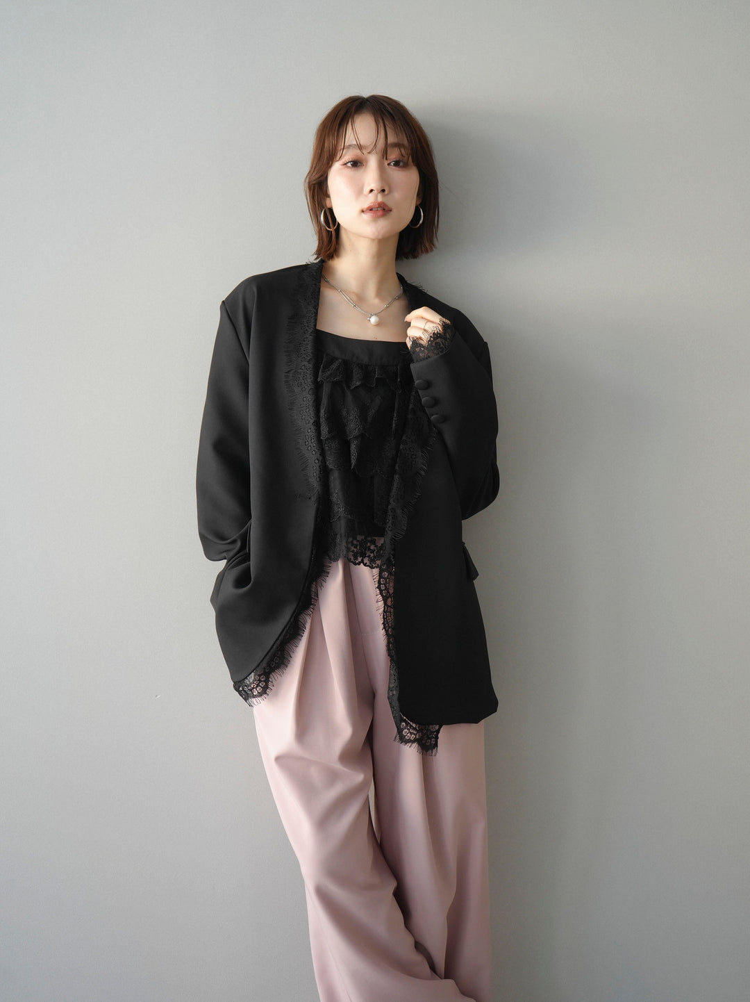 [SET]ノーカラーレースジャケット+選べるアクセセット(2set)