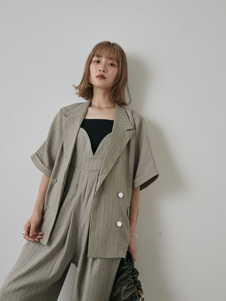 [予約]バックオーガンジーヘリンボーンストライプハーフジャケット/グレージュ