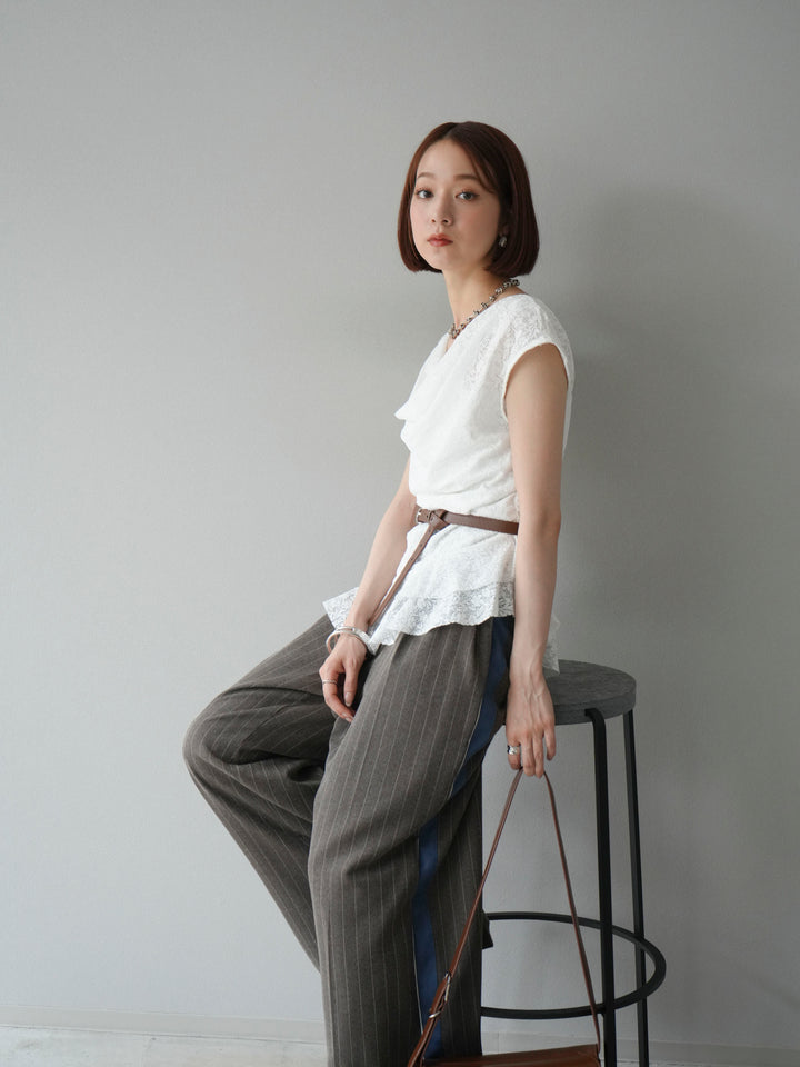 [予約]サイドラインストライプワイドパンツ/ブラウン