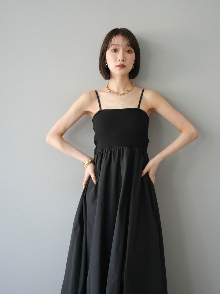 [予約]異素材ドッキングカップ付ベアキャミバルーンワンピース/ブラックブラック