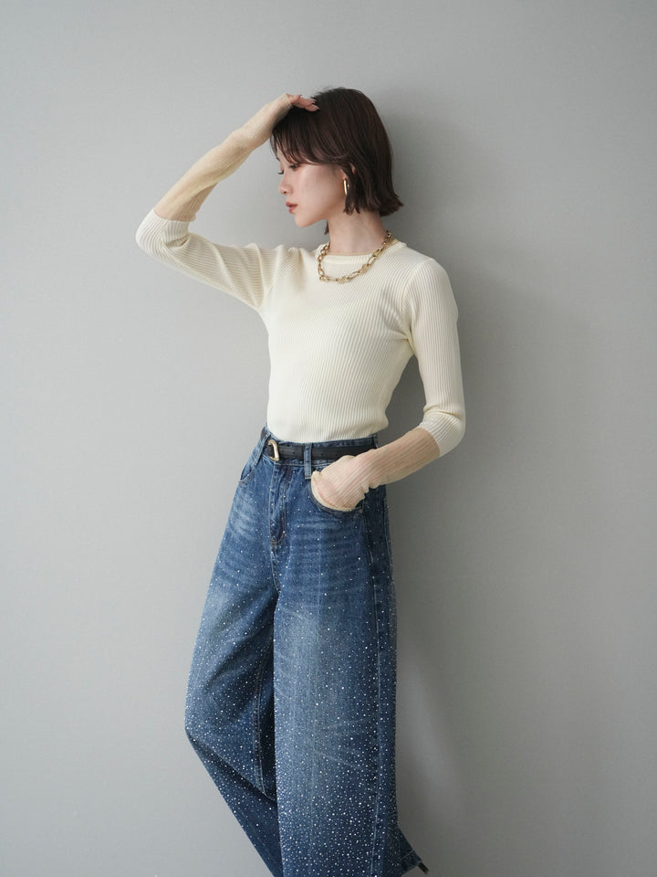 [SET]リブラメシアー切替リブニットトップス+リブラメシアー切替リブニットトップス(2set)