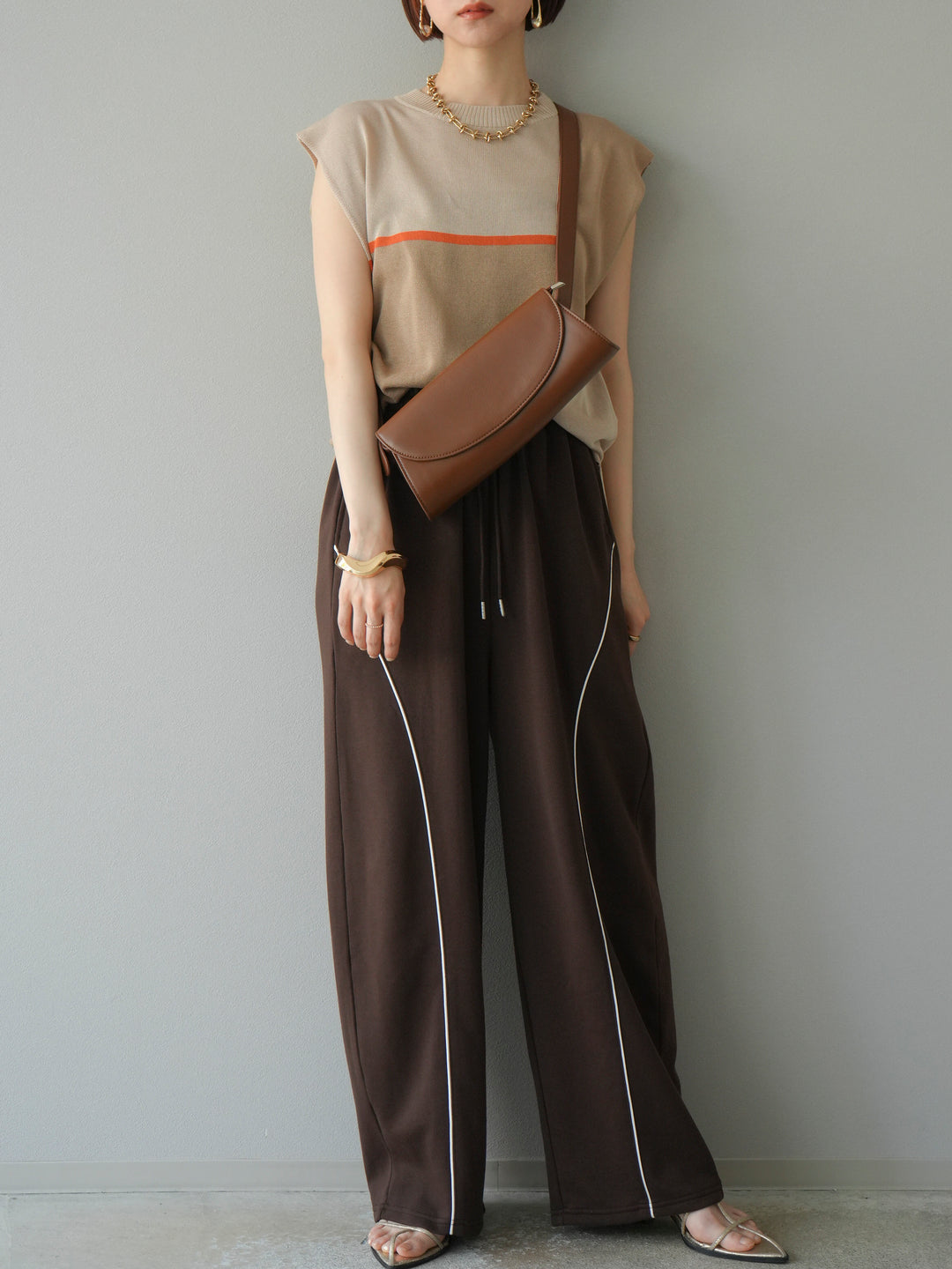 [予約]配色ノースリーブニットプルオーバー/ベージュ