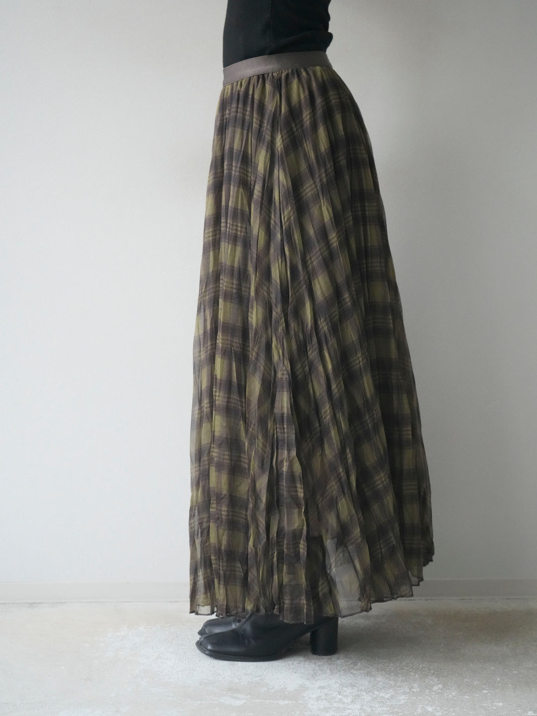 [予約]チェック柄ワッシャープリーツスカート/green