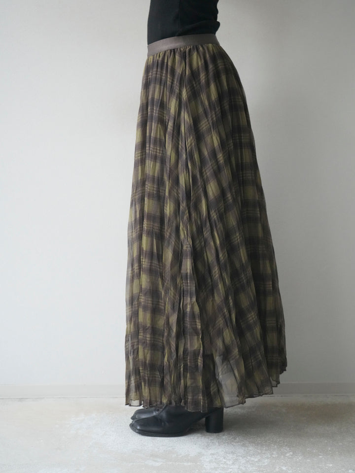 [予約]チェック柄ワッシャープリーツスカート/green