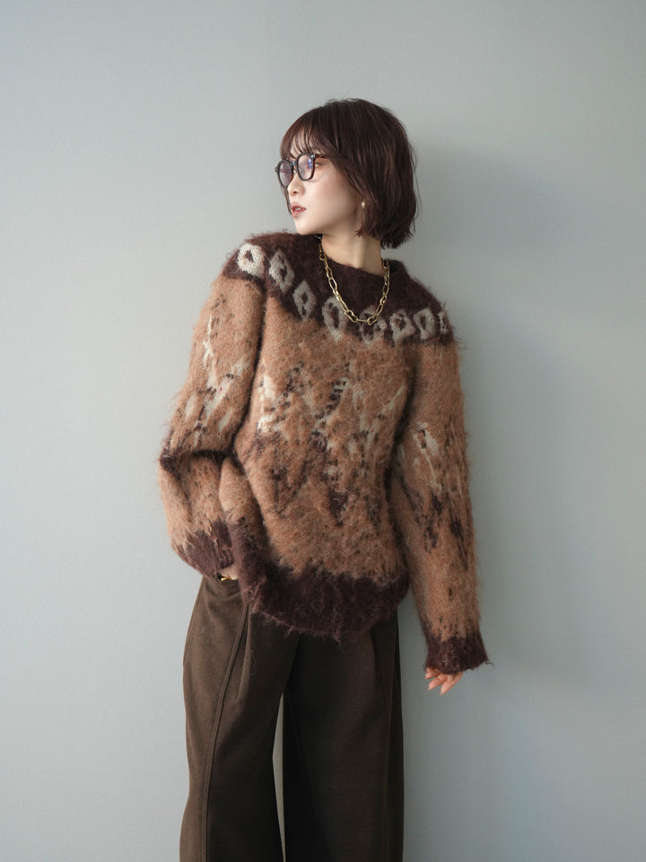 [SET]シャギーニュアンス柄ニットプルオーバー+シャギーニュアンス柄ニットプルオーバー(2set)